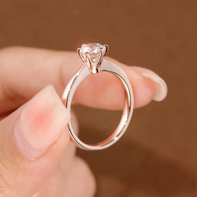 0.8 Carat Lab Grown Diamond Ring 6 Claws 14K Rose Gold LGR006