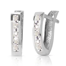 1.2 Carat 14K Solid White Gold Oval Huggie Earrings White Topaz