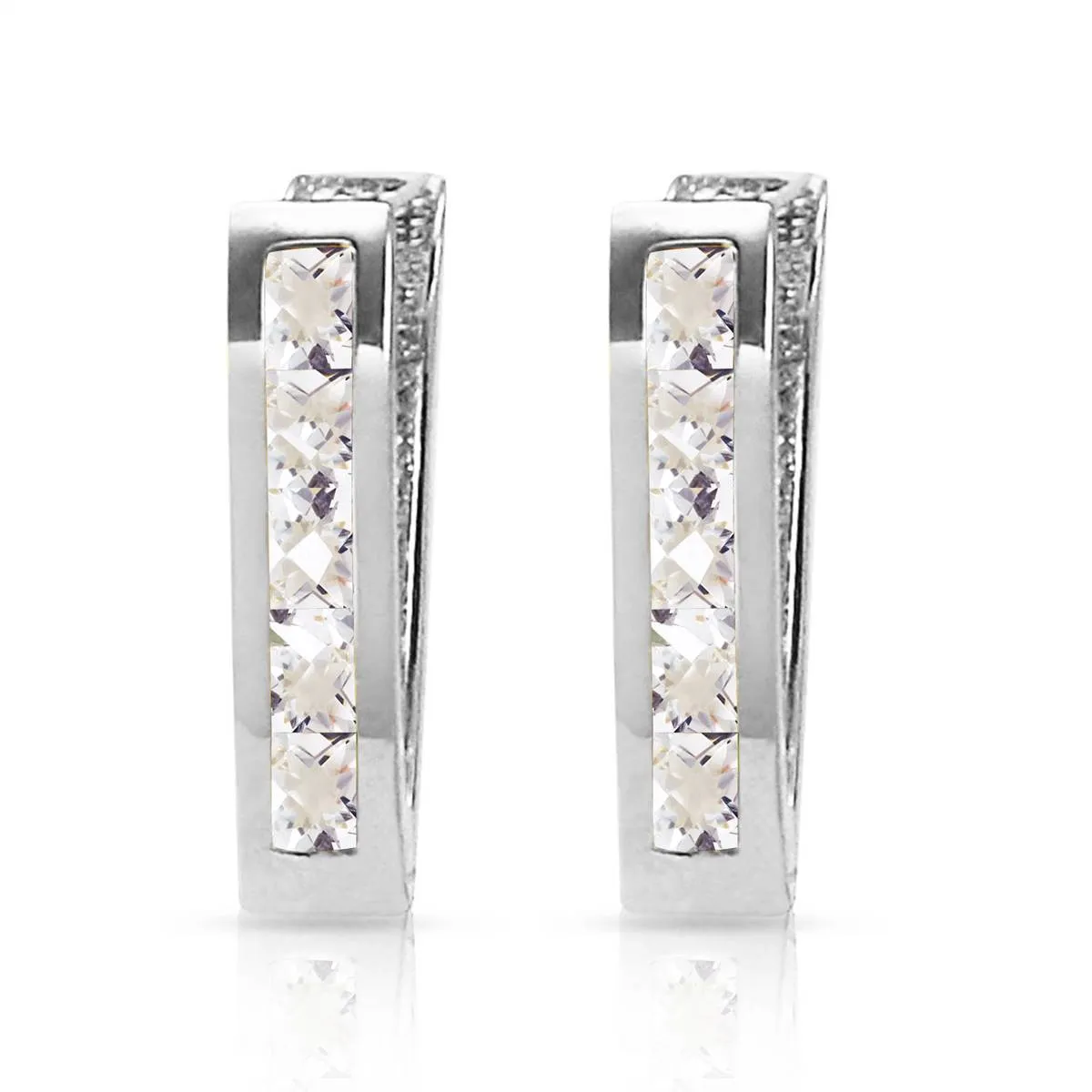 1.2 Carat 14K Solid White Gold Oval Huggie Earrings White Topaz