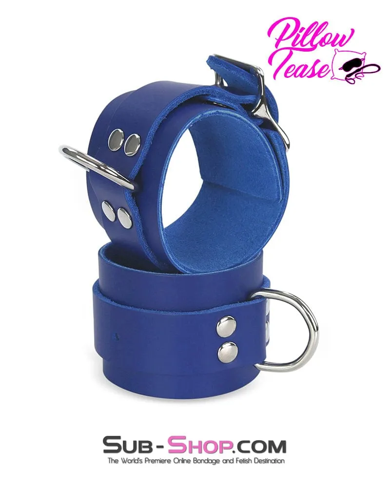 1477A      Royal Blue Leather Bondage Wrist Cuffs
