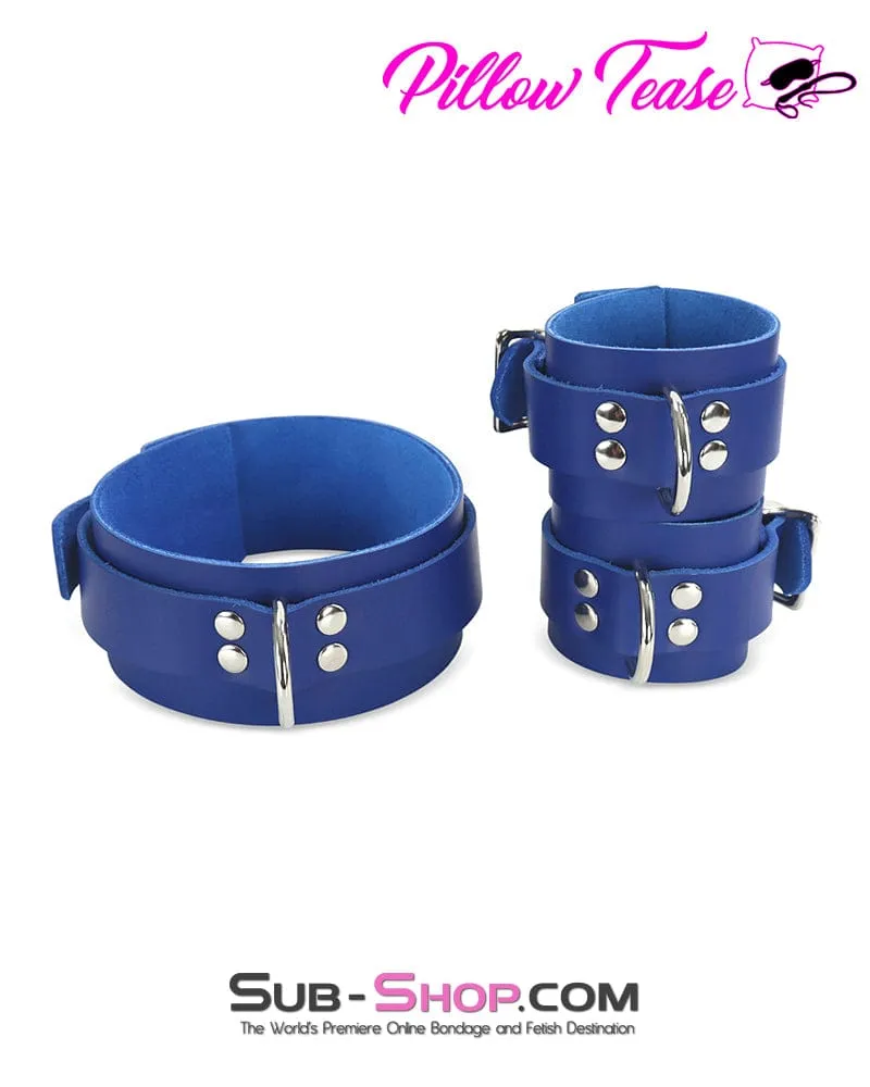 1477A      Royal Blue Leather Bondage Wrist Cuffs