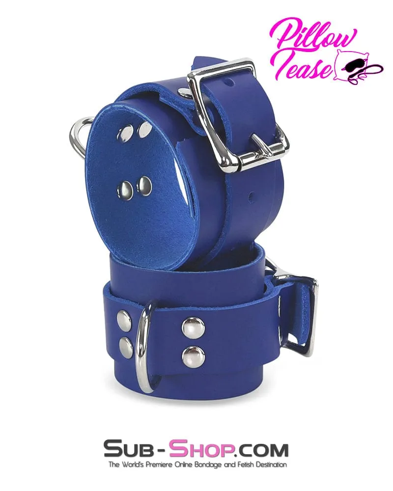 1477A      Royal Blue Leather Bondage Wrist Cuffs