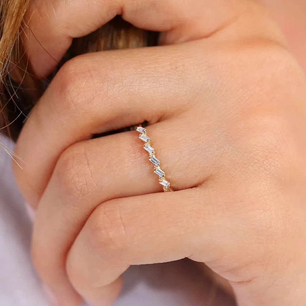 14k 7 Stone Slanted Baguette Diamond Ring