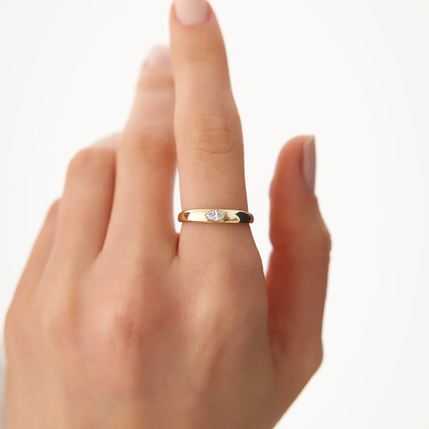 14k Dome Bezel Setting Marquise Diamond Solitaire Ring