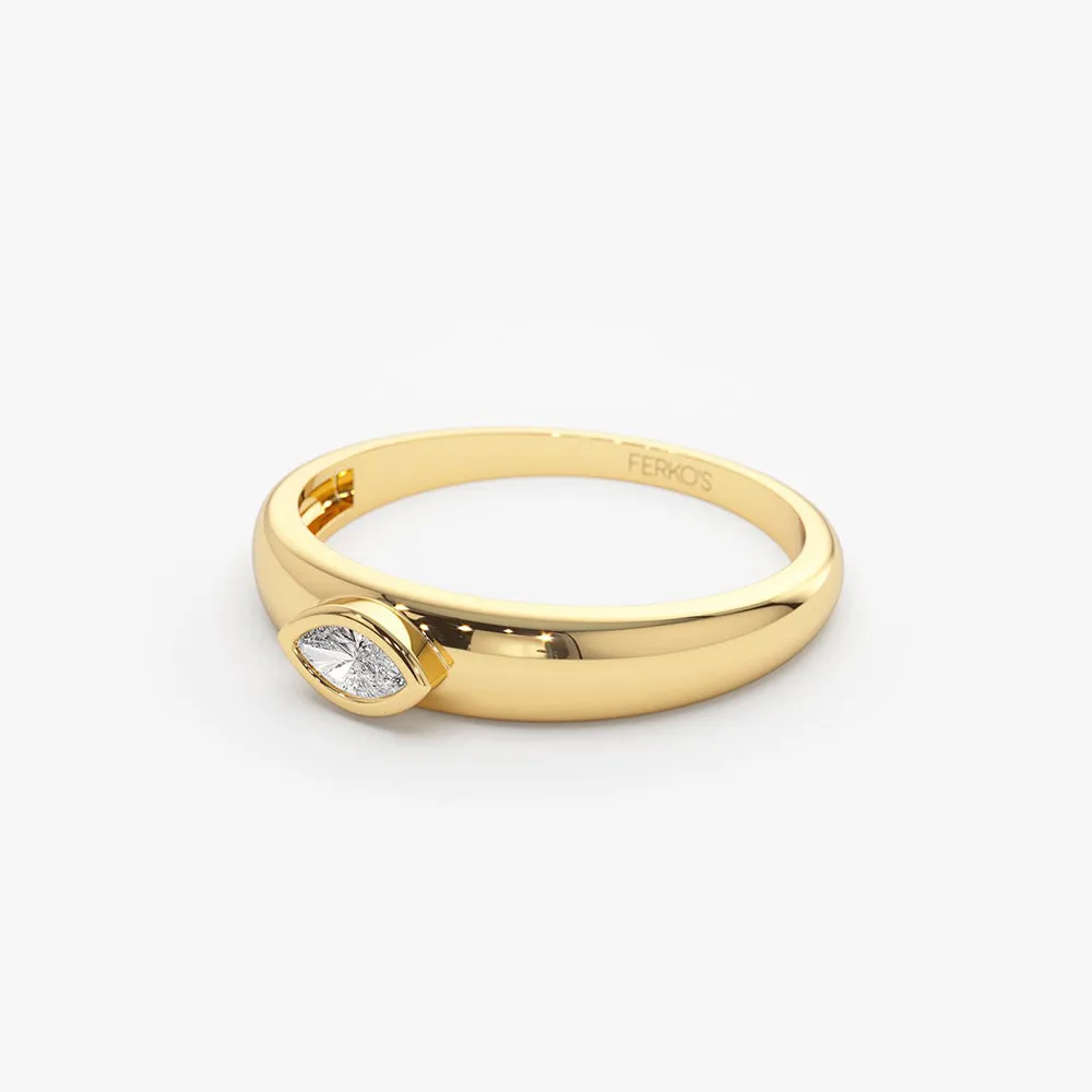 14k Dome Bezel Setting Marquise Diamond Solitaire Ring