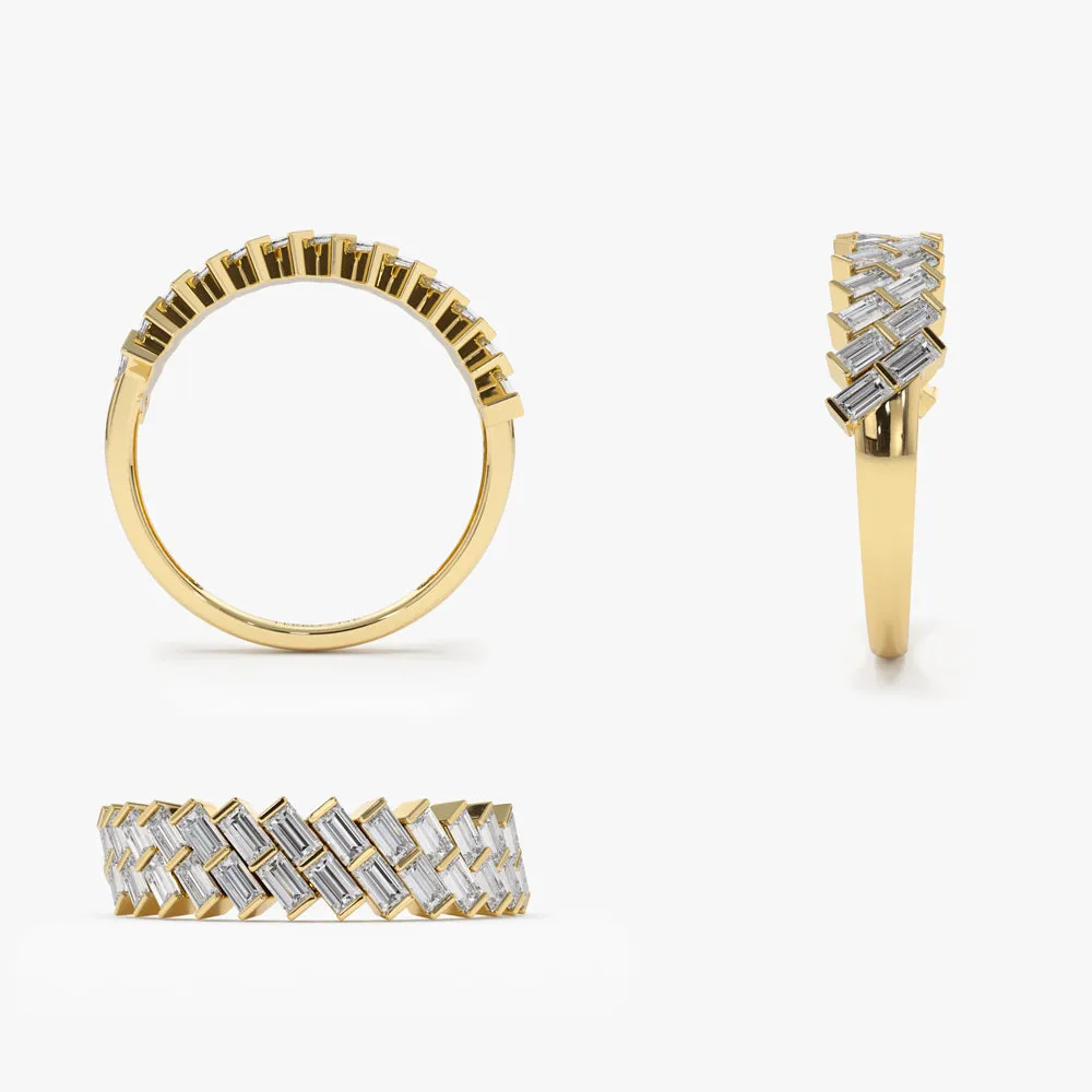 14k Double Row Diagonal Baguette Ring