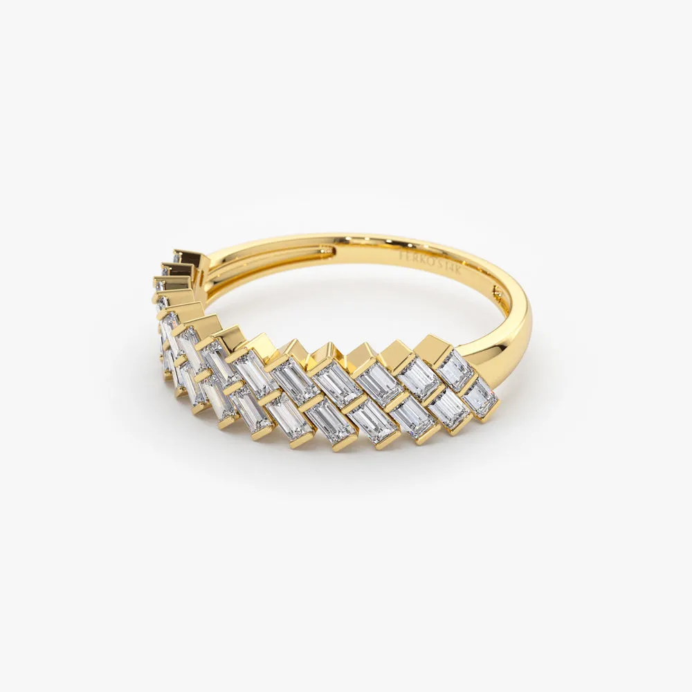 14k Double Row Diagonal Baguette Ring