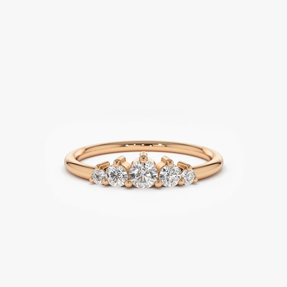 14K Gold 5 Stone Graduating Diamond Wedding Ring