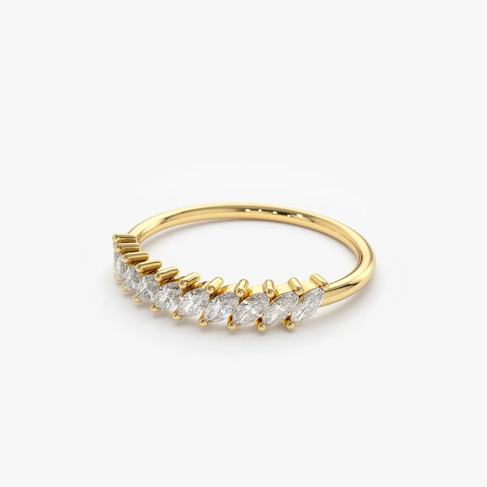 14K Gold Domino Marquise Wedding Band