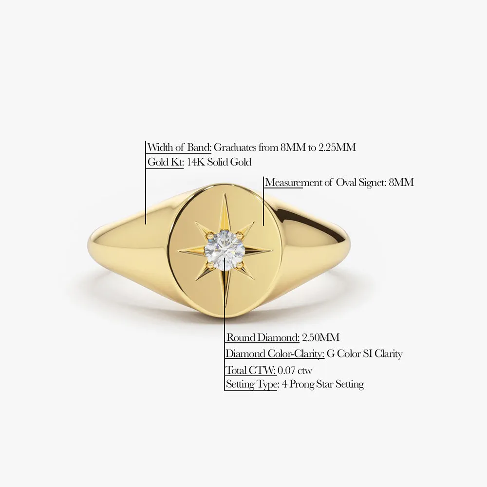 14K Gold Starburst Diamond Signet Ring