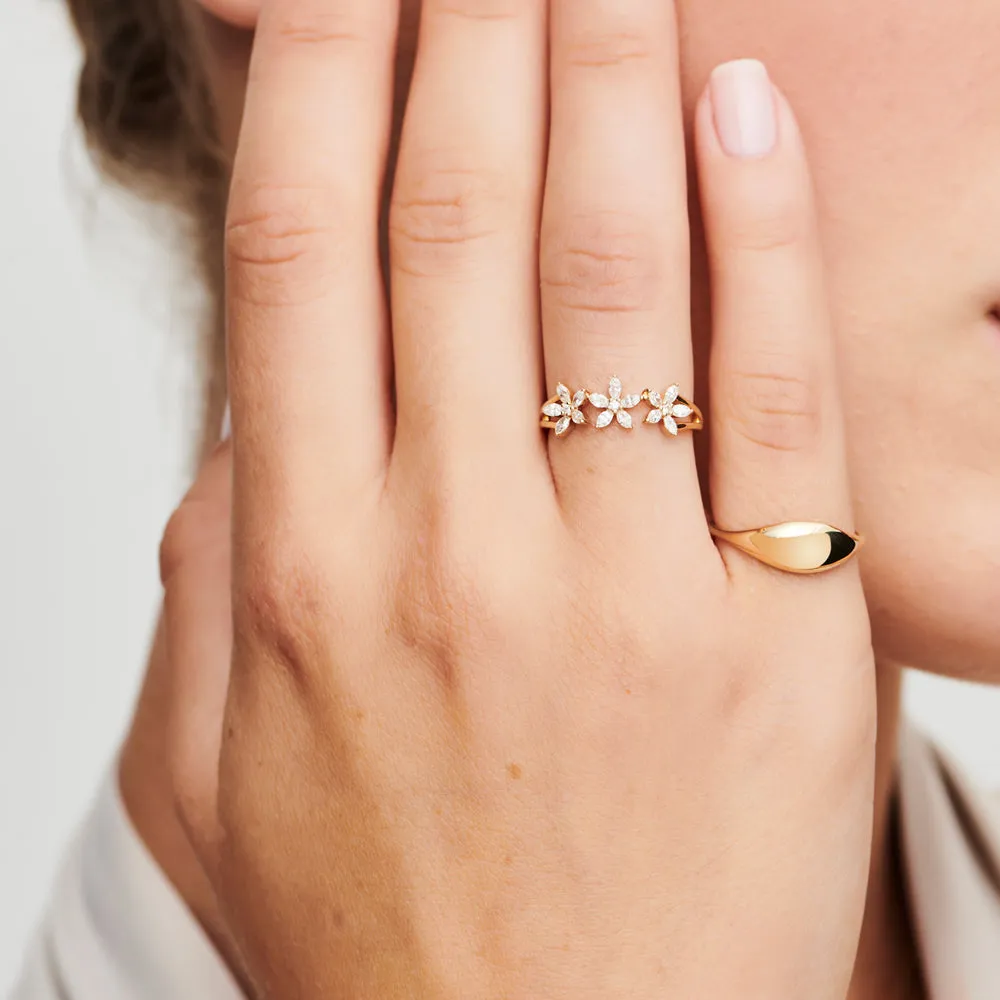 14k Marquise Diamond Multi-Flower Ring