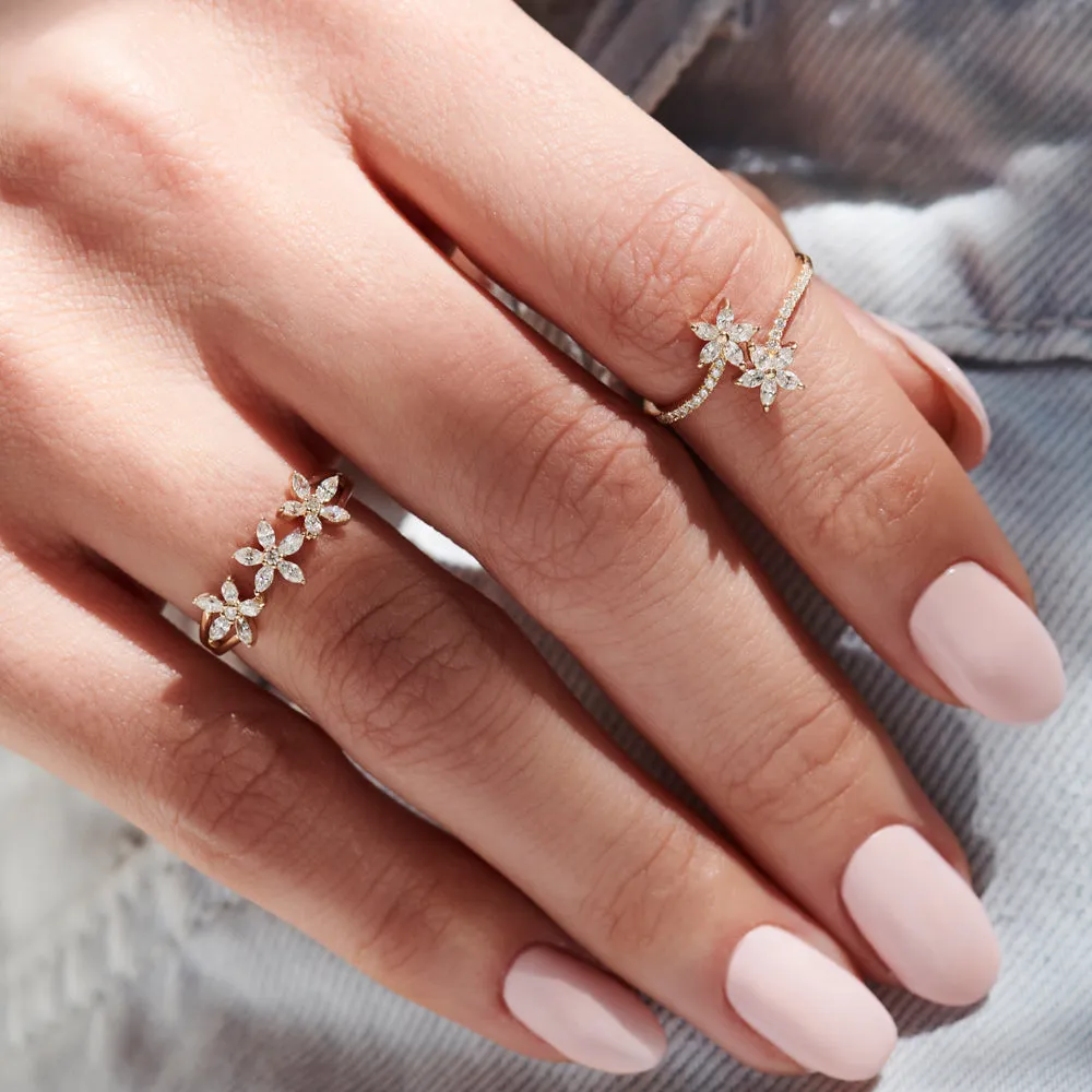 14k Marquise Diamond Multi-Flower Ring