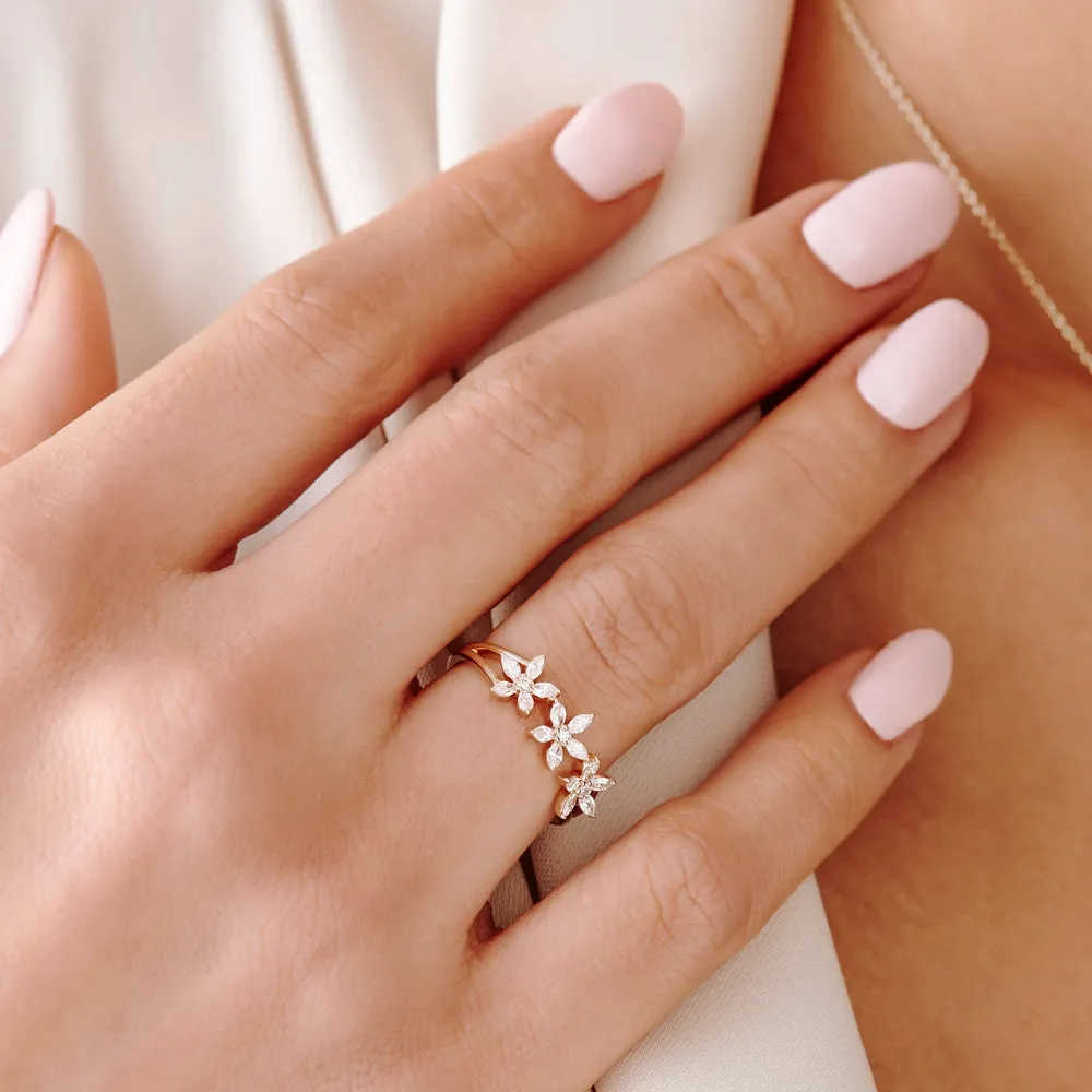 14k Marquise Diamond Multi-Flower Ring