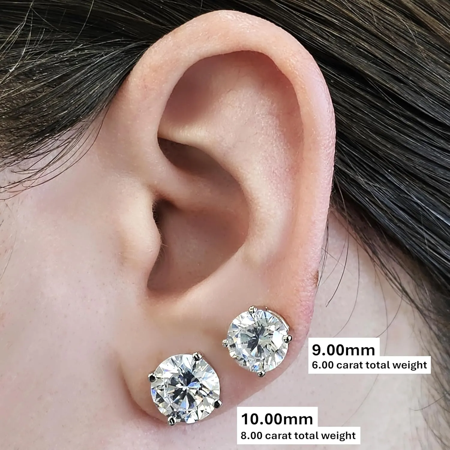 14K Solid Gold Post & Silver Simulated Diamond Stud Earrings-cubic zirconia earrings studs .30ct to 8.00ct