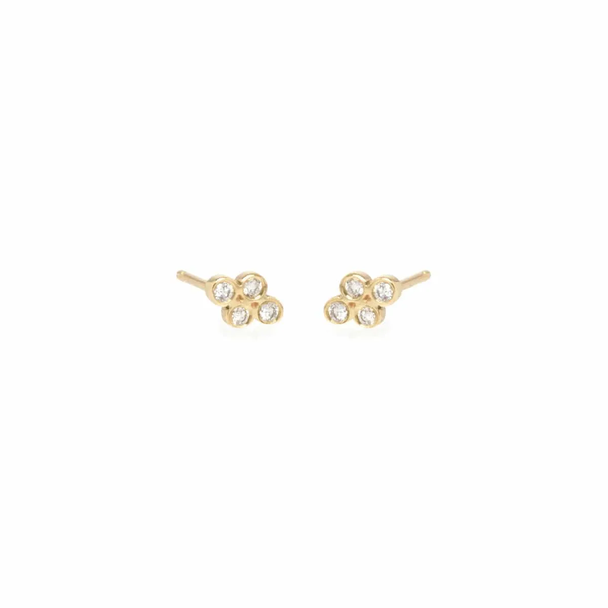 14k Tiny Quad Diamond Bezel Stud Earrings