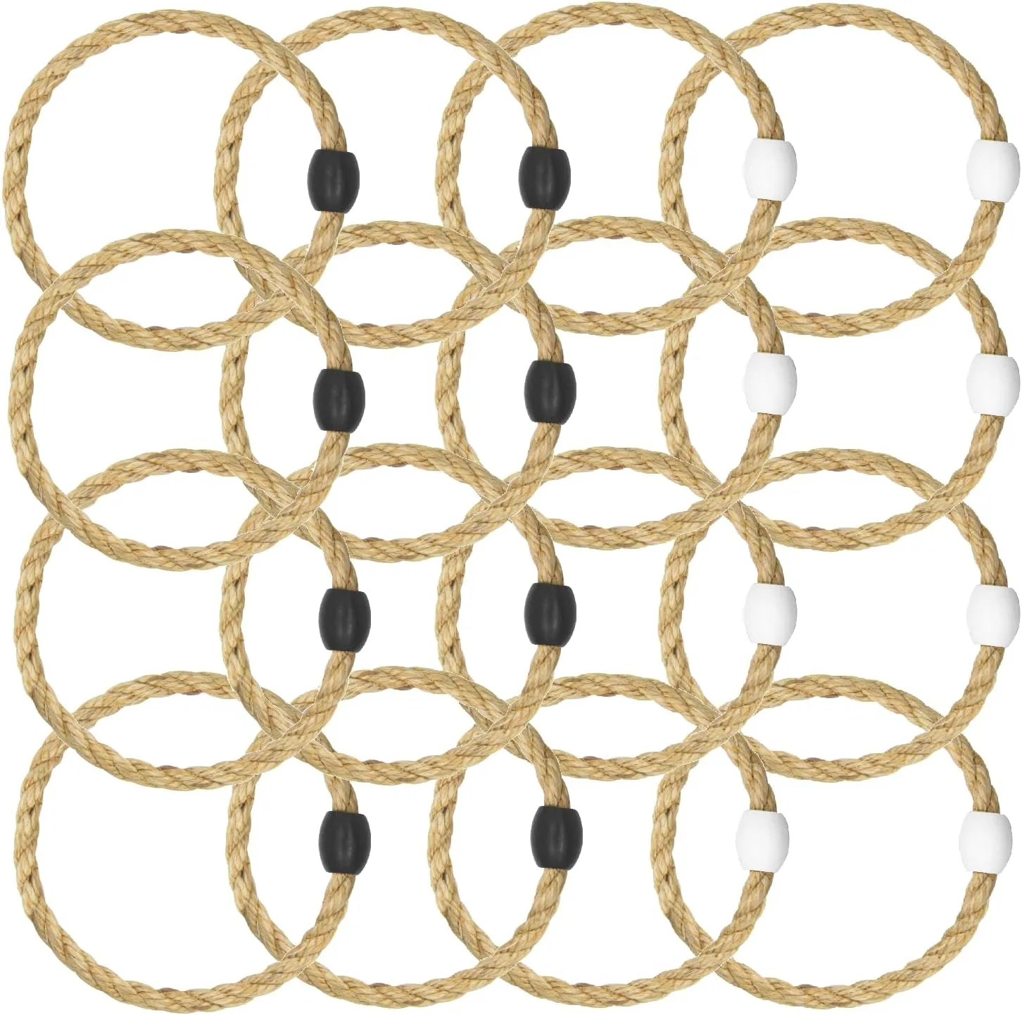 16 Pack Sisal Rope Ring Toss Game Replacement Parts for Adults and Kids, Outdoor Toss Rings for Agility Practice and Speed Game and Yard Games and Lawn Games for Party (Black and White)