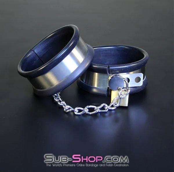 1844M      Steel Your Heart Rubber Lined Stainless Steel Locking Cuffs