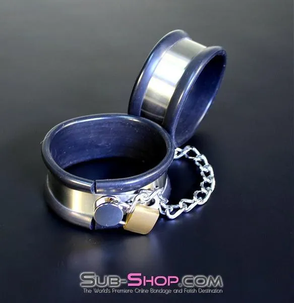 1844M      Steel Your Heart Rubber Lined Stainless Steel Locking Cuffs