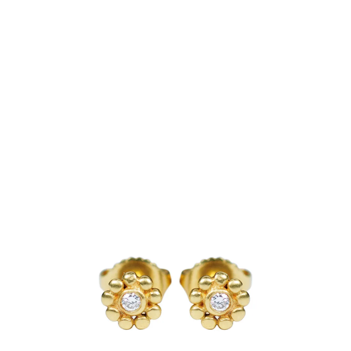 18K Gold Tiny Java Flower Stud Earrings with Diamonds