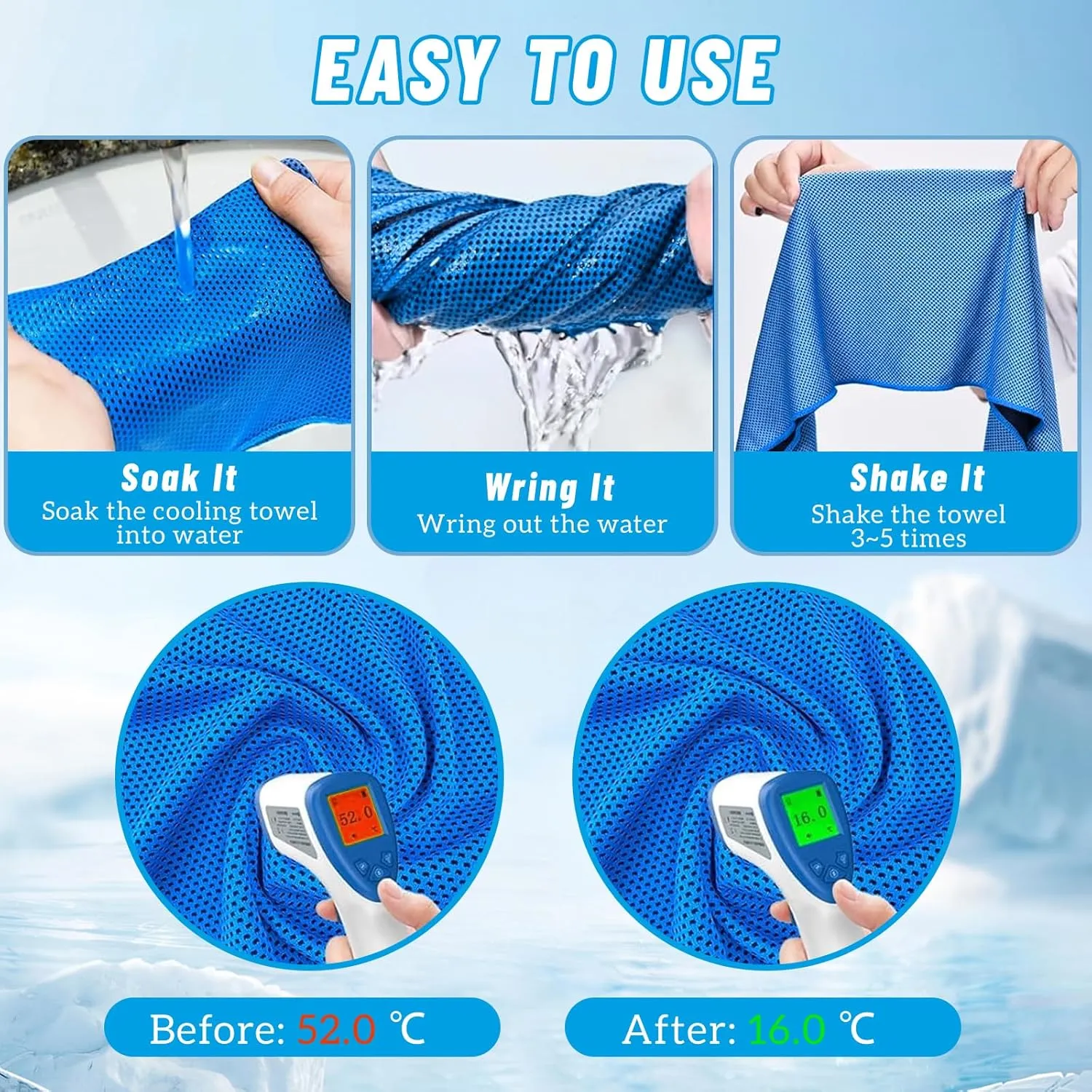 2 Pack Cooling Hoodie Towels Set, Cooling Towels for Neck and Face, Microfiber Soft Breathable Cooling Towel Bulk for Hot Weather, Gym, Sports, Yoga, Workout, Running, Golf, Camping, HikingBlue