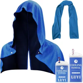 2 Pack Cooling Hoodie Towels Set, Cooling Towels for Neck and Face, Microfiber Soft Breathable Cooling Towel Bulk for Hot Weather, Gym, Sports, Yoga, Workout, Running, Golf, Camping, HikingBlue