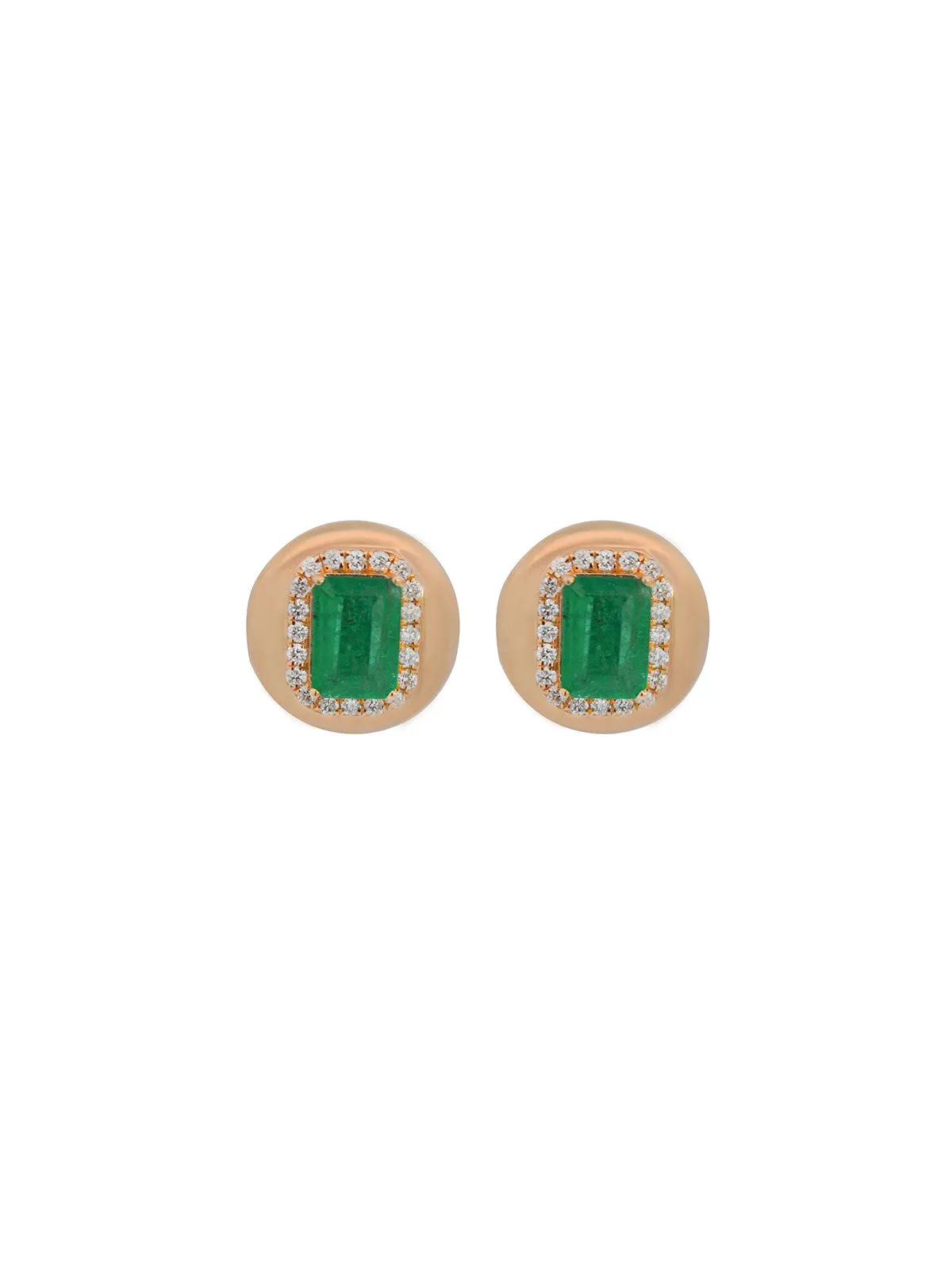 2.40ct Diamond Emerald 18K Gold Button Stud Earrings