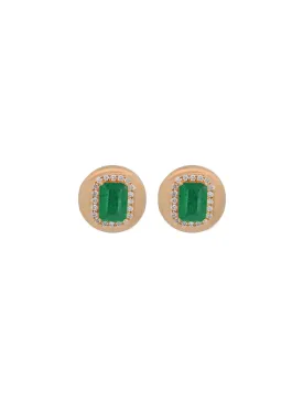 2.40ct Diamond Emerald 18K Gold Button Stud Earrings
