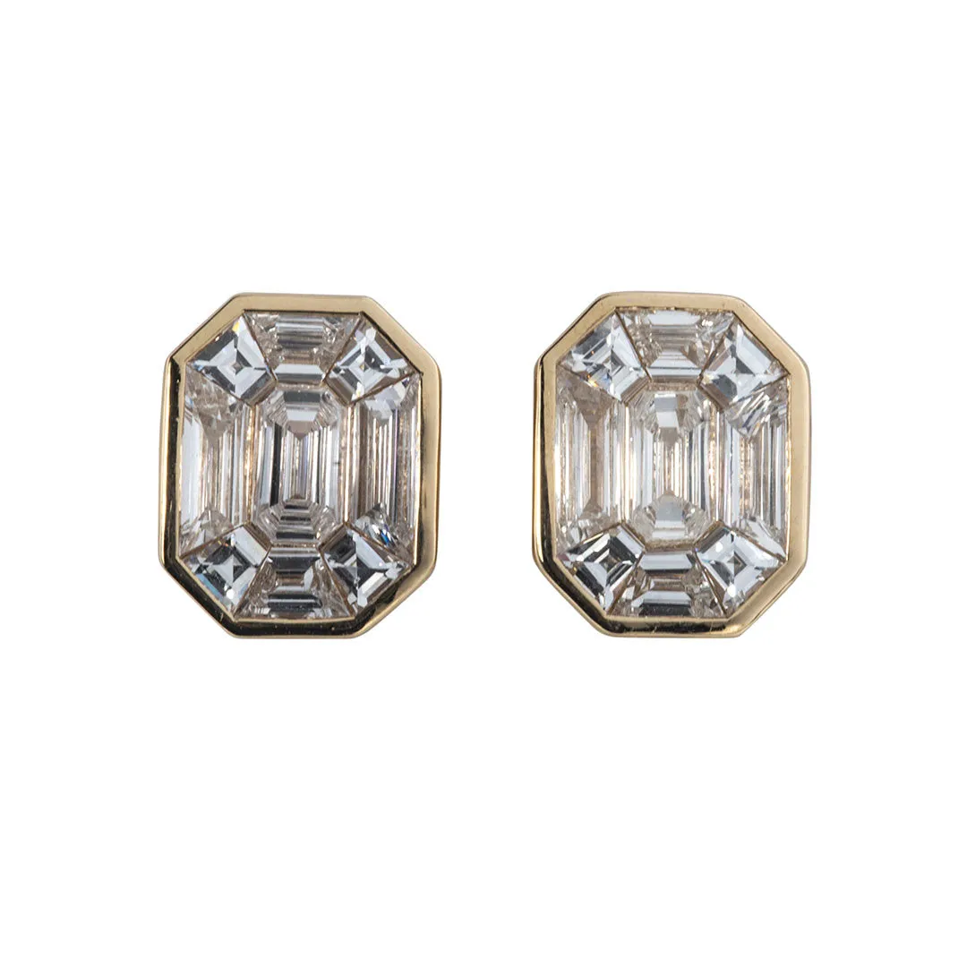 2ct Diamond Emerald-Cut Illusion 14K Yellow Gold Earrings