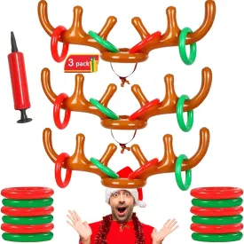 3 Set Inflatable Reindeer Antler Ring Toss Game,Inflatable Reindeer Antler Hat,Christmas Party Ring Toss Games Favors Supplies