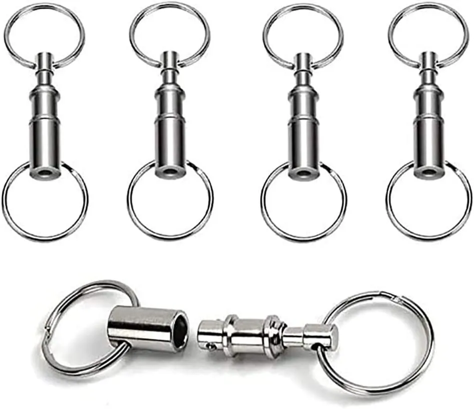 4 Pack Quick Release Detachable Pull Apart Keychain For unisex-adult, Silver