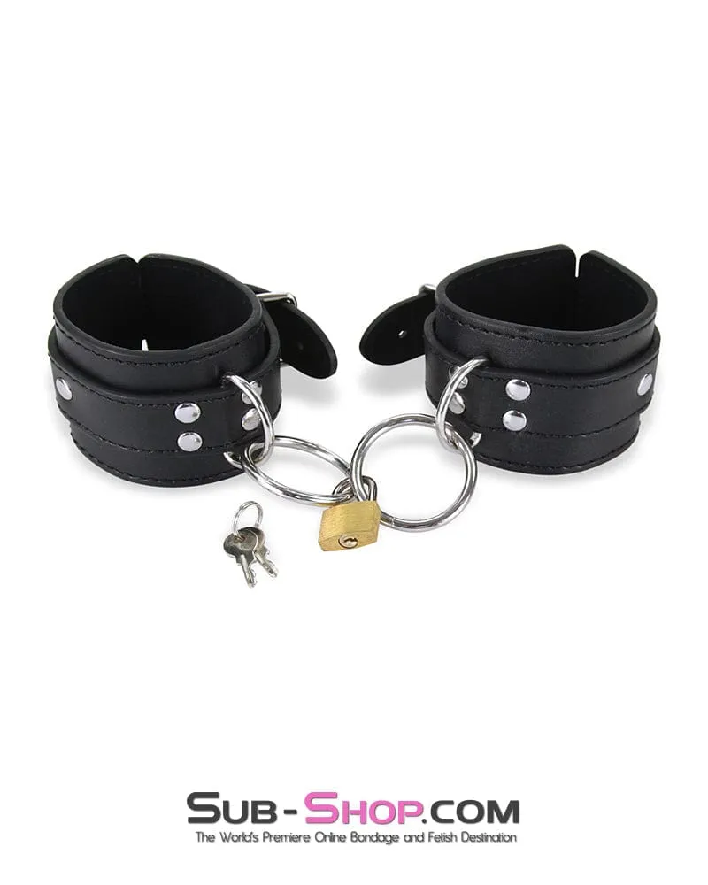 4735M      Heavy Vegan Leather Wrist Bondage Cuffs with Padlock - LAST CHANCE - Final Closeout!