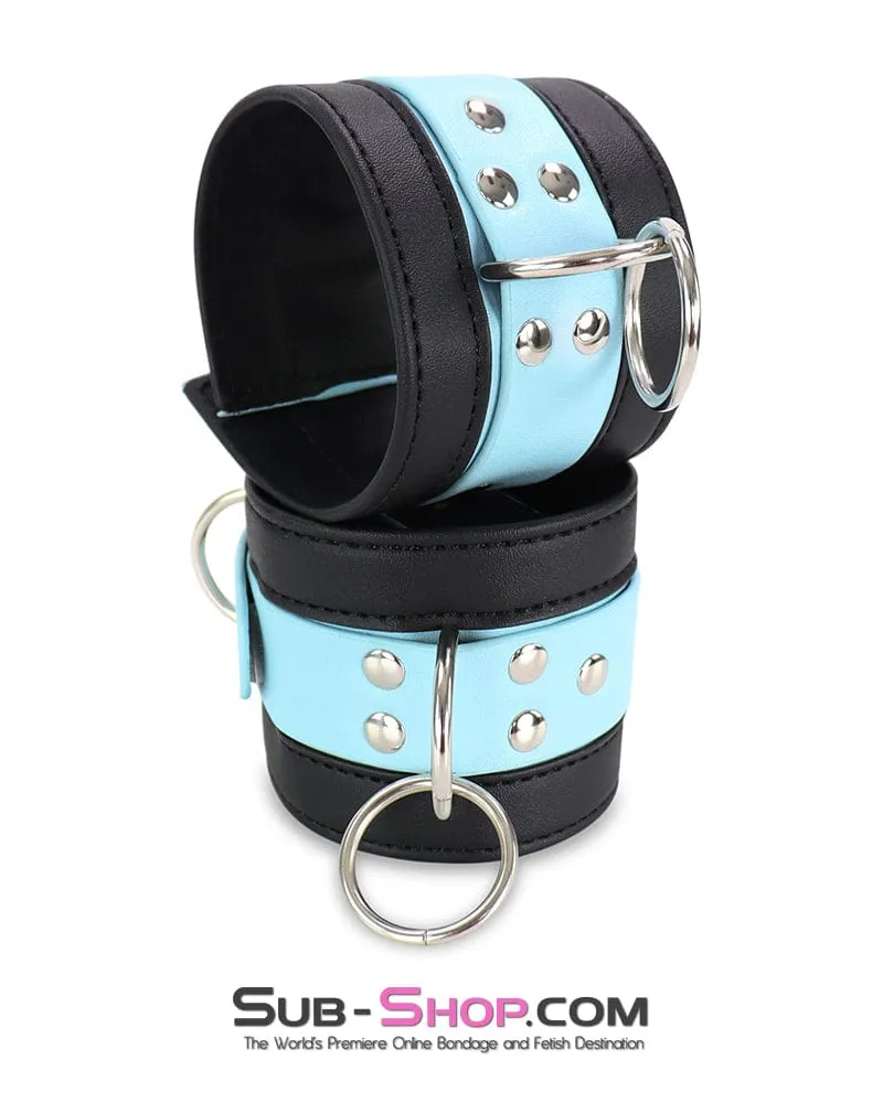 4789DL      Diamond Blue Strap Black Wrist Bondage Cuffs