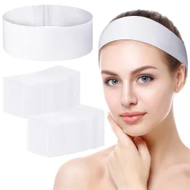 500 Pieces Disposable Spa Facial Headbands White Stretch Non Woven Facial Headband with Convenient Closure Soft Skin Care Hair Band for Women Salons