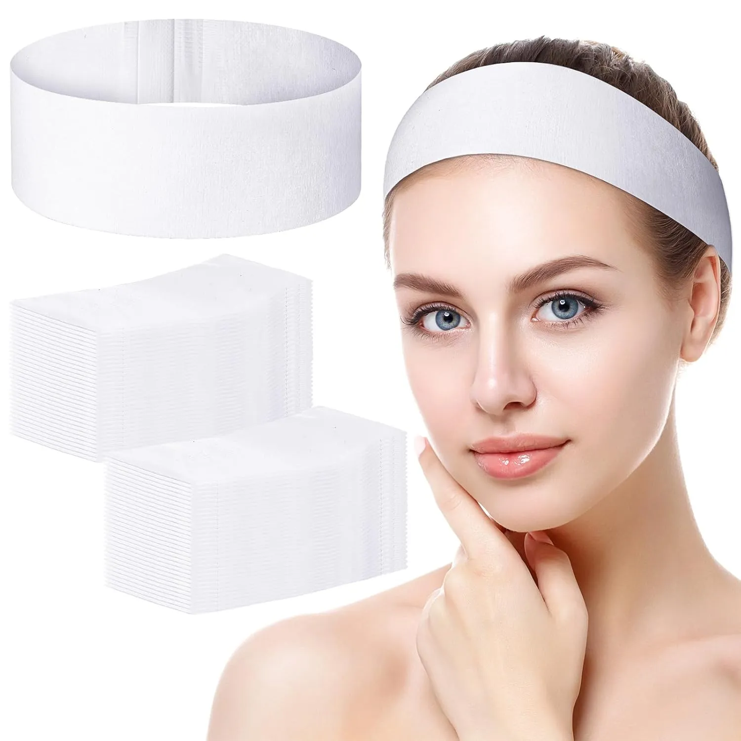 500 Pieces Disposable Spa Facial Headbands White Stretch Non Woven Facial Headband with Convenient Closure Soft Skin Care Hair Band for Women Salons