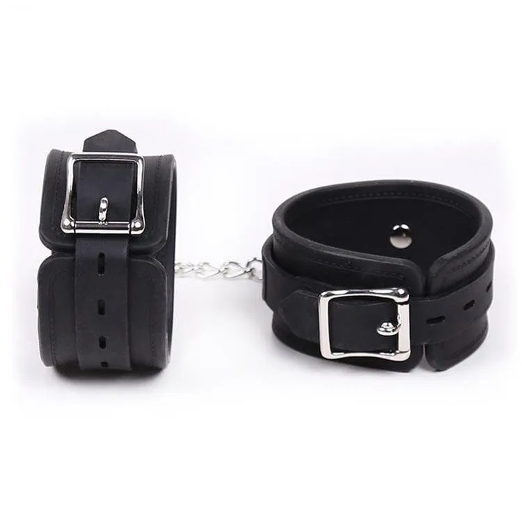 7011M      Locking Black Heavy Silicone Wrist Bondage Cuffs