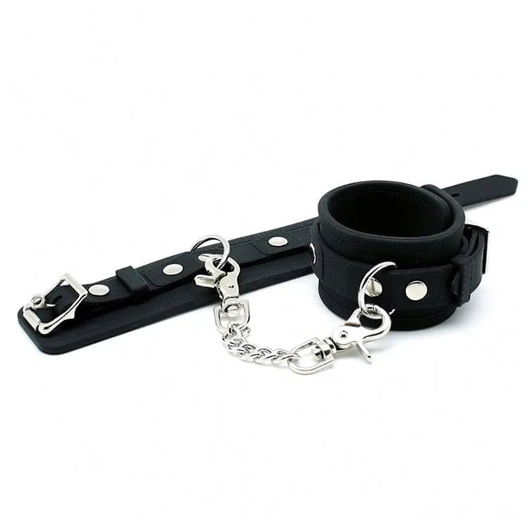 7011M      Locking Black Heavy Silicone Wrist Bondage Cuffs