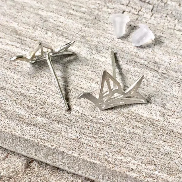 925 STERLING SILVER SMALL GEOMETRIC FLYING BIRD STUD EARRINGS