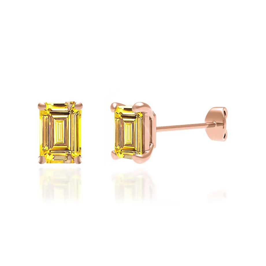 AVIANA - Emerald Yellow Sapphire 18k Rose Gold Stud Earrings