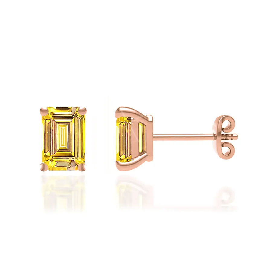 AVIANA - Emerald Yellow Sapphire 18k Rose Gold Stud Earrings