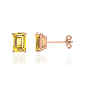 AVIANA - Emerald Yellow Sapphire 18k Rose Gold Stud Earrings