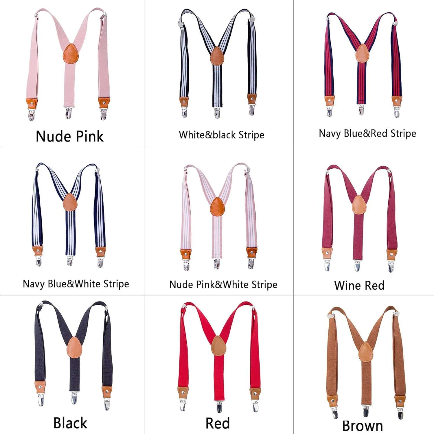 AWAYTR Kids Boys Adults Suspenders - 4 Sizes Sturdy Metal Clips Elastic Adjustable Suspender