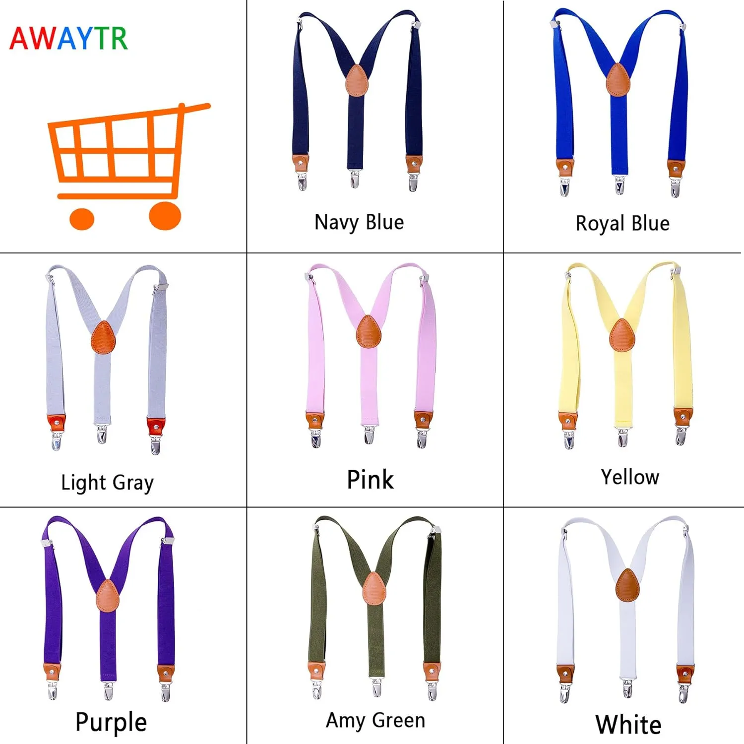 AWAYTR Kids Boys Adults Suspenders - 4 Sizes Sturdy Metal Clips Elastic Adjustable Suspender