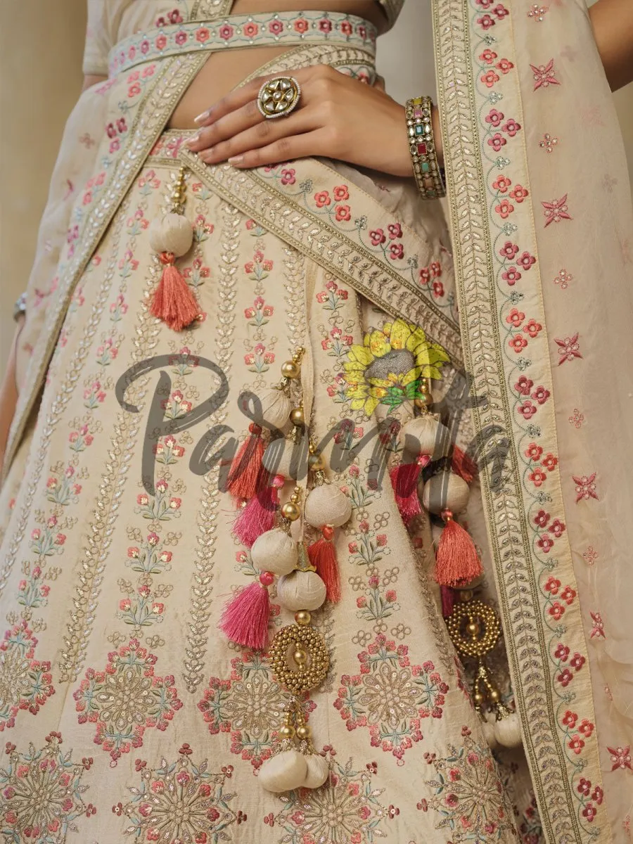 Beige Hand Embroidered  Lehenga Choli Set