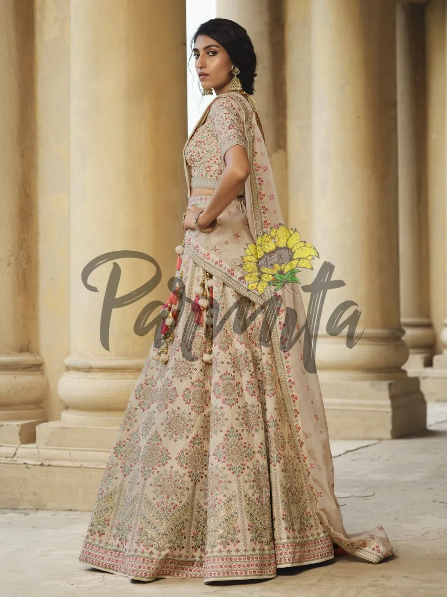 Beige Hand Embroidered  Lehenga Choli Set
