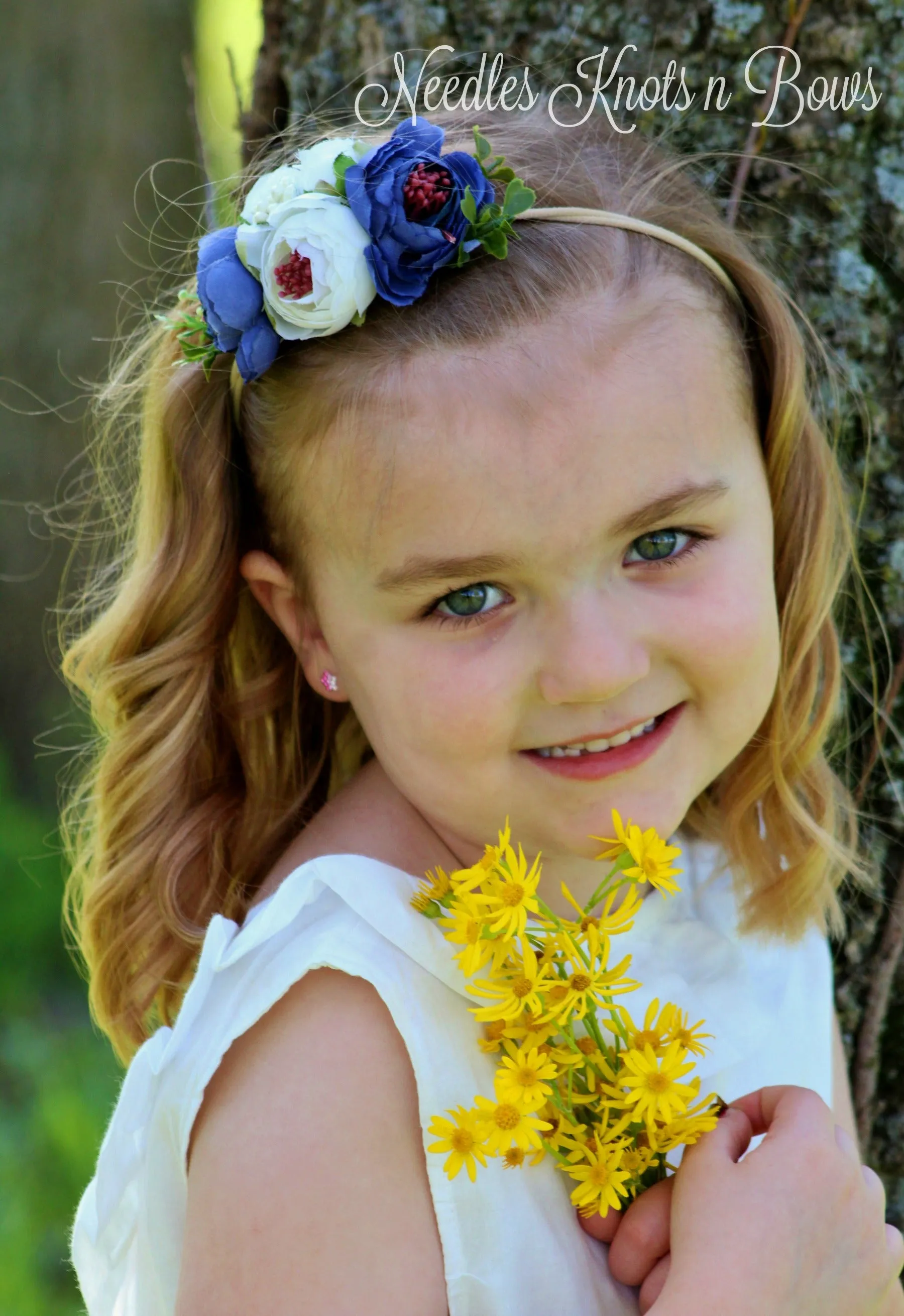 Blue & White Flower Headband, Baby Girls, Infants Floral Headbands