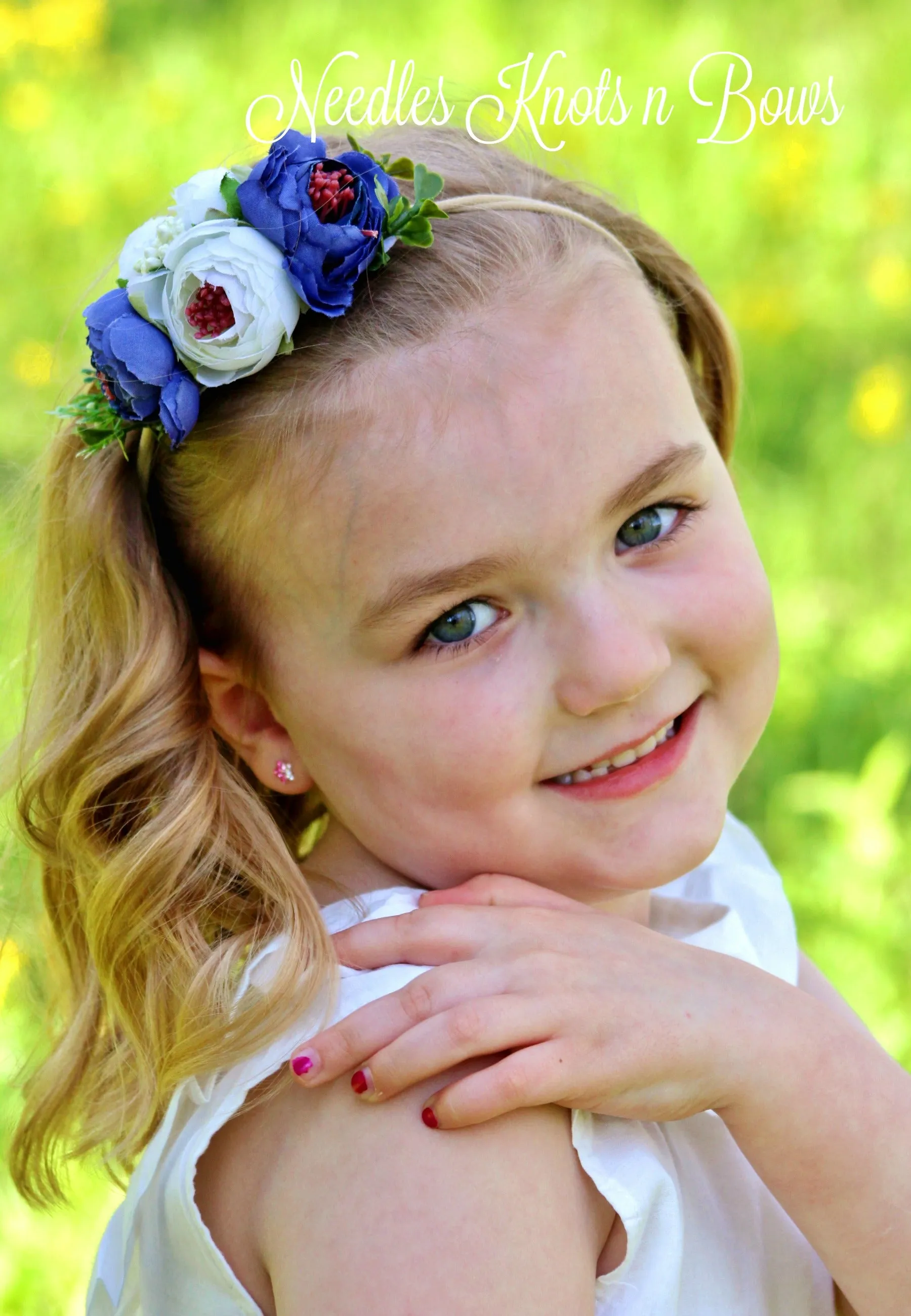 Blue & White Flower Headband, Baby Girls, Infants Floral Headbands