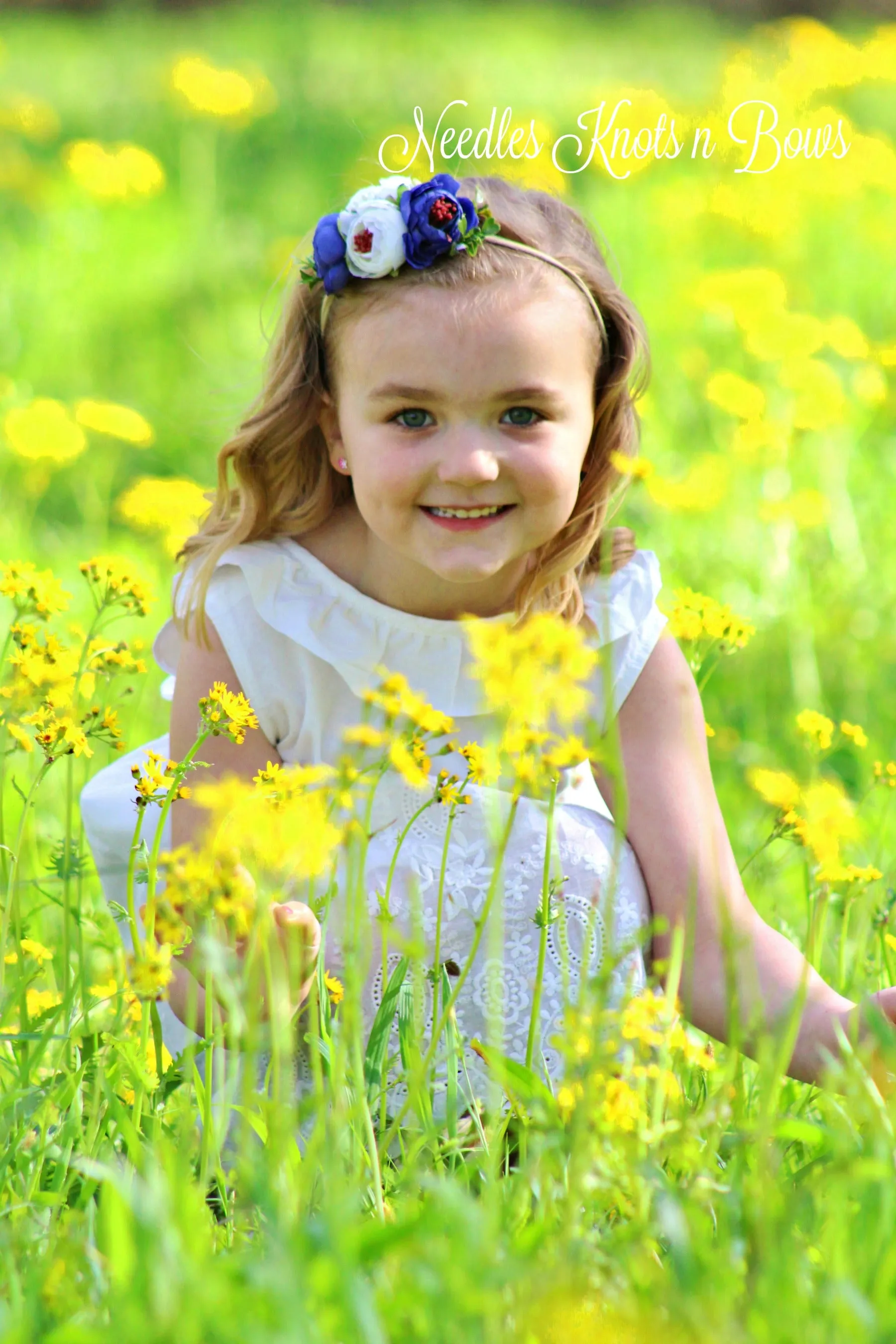 Blue & White Flower Headband, Baby Girls, Infants Floral Headbands