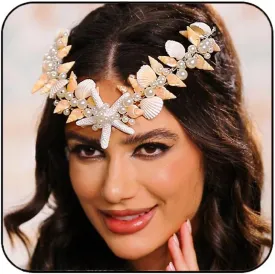 Brishow Starfish Headband Tiaras Silver Seashell Bridal Headpiece Beach Wedding Hair Accessories for Women and Girls