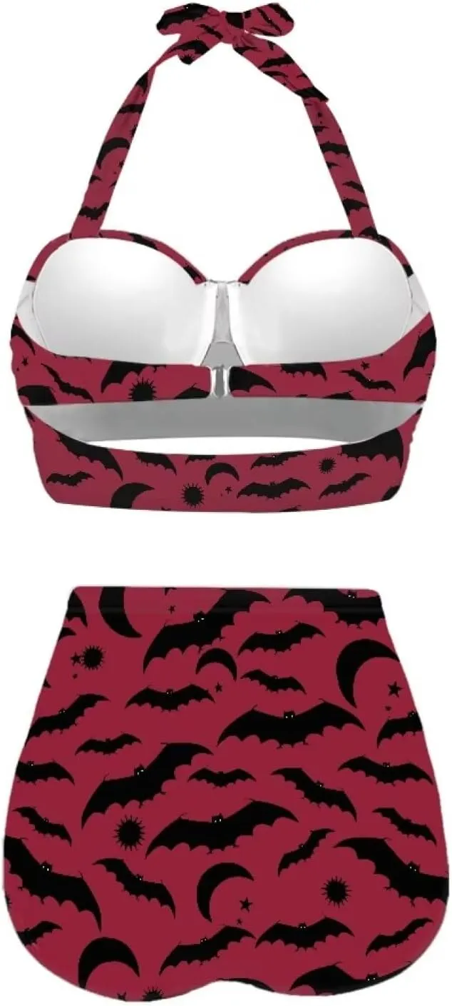 Butterfly Women's Retro Ruched Ruffle High Waist Bikini Set, Flag Tankini Swimsuits Tummy Control Swimwear
