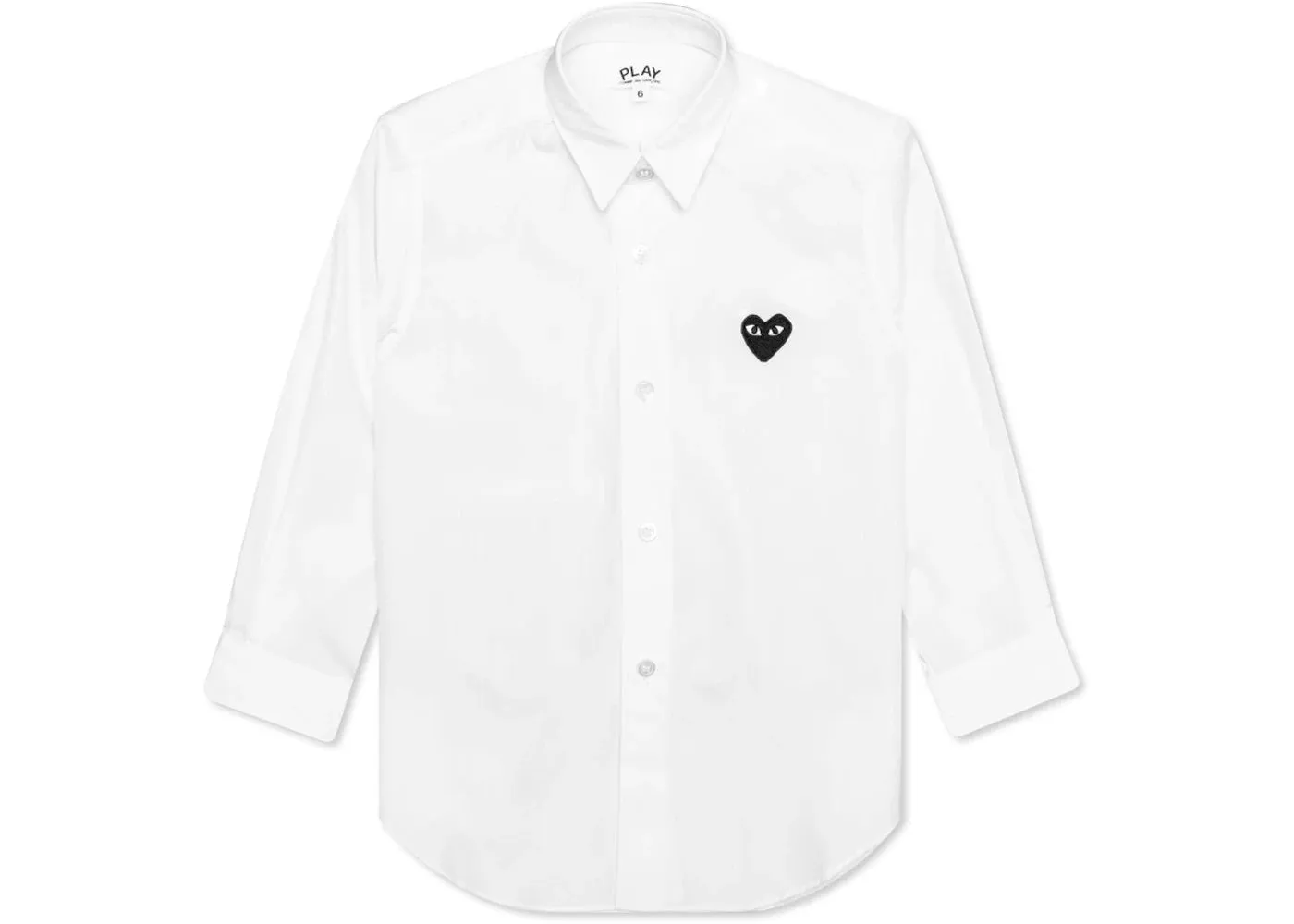 COMME DES GARÇONS PLAY BLACK EMBLEM BUTTON UP SHIRT WHITE